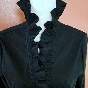 Coldwater Creek Black Pleated Collar Shirt